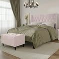 thumbnail image 2 of Castle Place Button Tufted Wingback Velvet Upholstered Bed with Storage Bench, Light Pink, King, 2 of 11