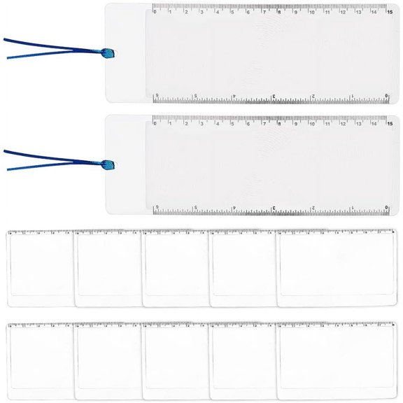 12 Pcs 3X Page Magnifiers 2 Styles Clear Reading Magnifier Plastic Portable Credit Card Size Fresnel Lens Pocket Magnifier Magnifier Bookmark Ruler for Reading 3.4x2.2inch/7.5x2.6inch Clear DIY