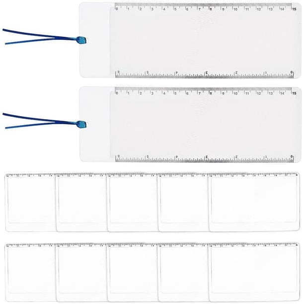 12 lupas de página 3X, 2 estilos, lupa de lectura clara, portátil, de plástico, tamaño tarjeta de crédito, lente Fresnel, lupa de bolsillo, marcapáginas, regla.