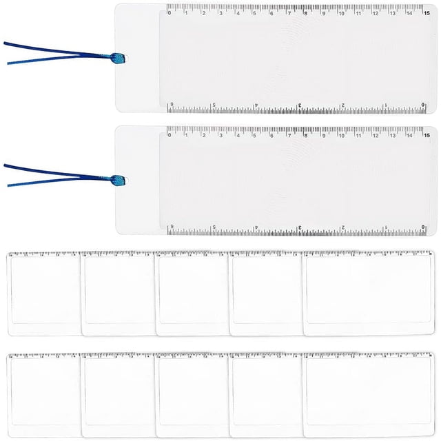 12 lupas de página 3X, 2 estilos, lupa de lectura clara, portátil, de plástico, tamaño tarjeta de crédito, lente Fresnel, lupa de bolsillo, marcapáginas, regla.