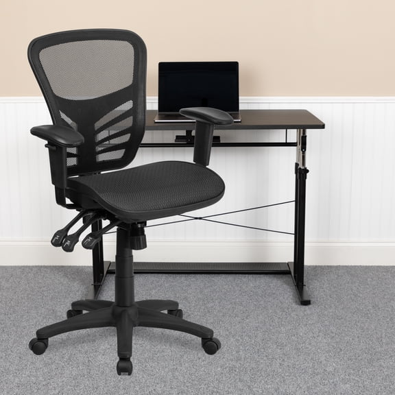 Flash Furniture Nicholas Mid-Back Transparent Black Mesh Multifunction Executive Swivel Ergonomic Office Chair with Adjustable Arms
