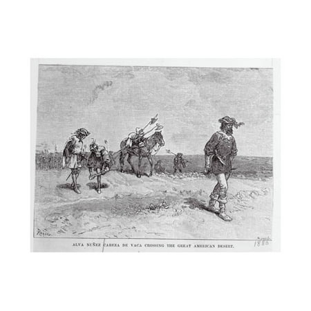 Trekking Hand Art - Explorer Alva Nunez De Vaca and Men Trekking American Terrain Print Wall Art