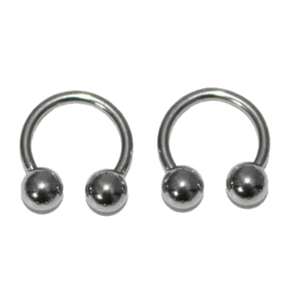 Lex & Lu Lex & Lu Pair of Steel Circular Barbell Horseshoes Earrings