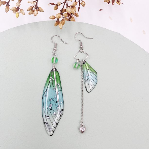 Pendientes de mariposa, pendientes de simulación de alas de cigarra de moda fresca, pendientes de novia con borlas largas