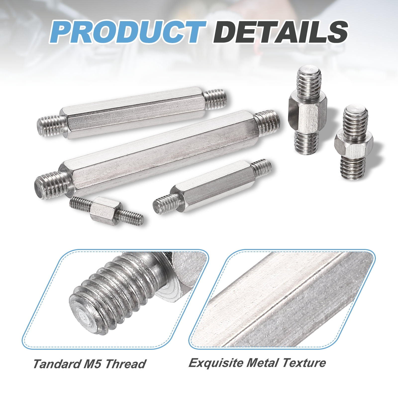 Uxcell 24 Pcs Stainless Steel Double Ended Stud Nut, M5x62mm Male to Male Double End Threaded Stud for Industrial Use, Mechanical Repairing, CPU Cooler