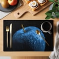 thumbnail image 2 of Blue Fruit Placemats Set of 6, Modern Minimalist Decor Black Background Placemats for Dining Table, Place Mats for Kitchen Tabletop, Waterproof Wipeable Dining Table Mats Set, 2 of 9