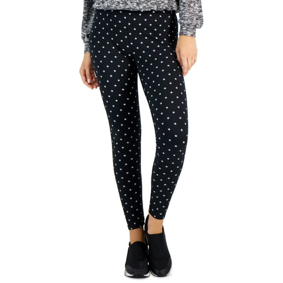 Style & Co Womens Star Fleece Mid Rise Leggings Deep Black White Star M