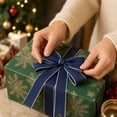 thumbnail image 5 of Lilixerw Satin Christmas Bow, Navy Blue Multi Loop Bow With Gold Edge And Pointed Tails, 5.12x7.09 Inch, for Tree Wreath Door Stair Decoration, 5 of 7