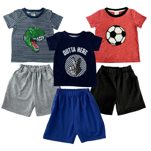 Kit 3 Conjuntos Playera con Aplicación y Shorts para Niño Talla 4 años Kiss Shorts y Bermudas para Niños