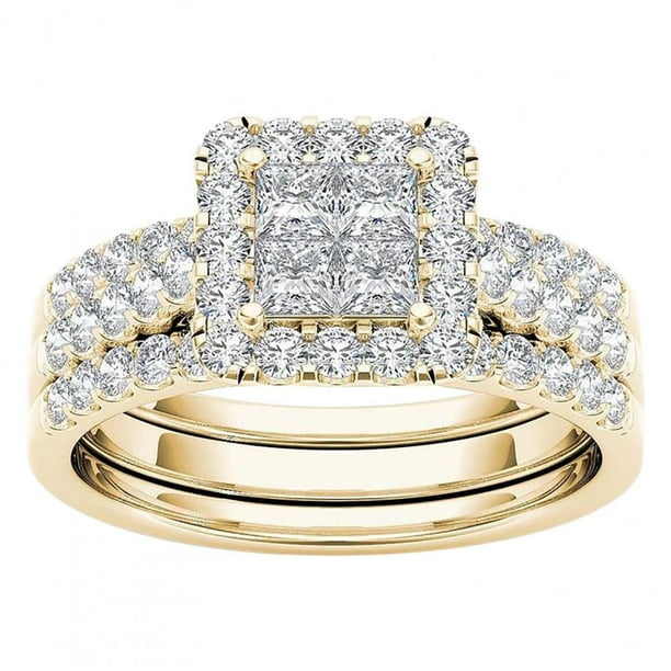 Womens Rings 2-in-1 Set Detachable Shiny Diamond Ring Set