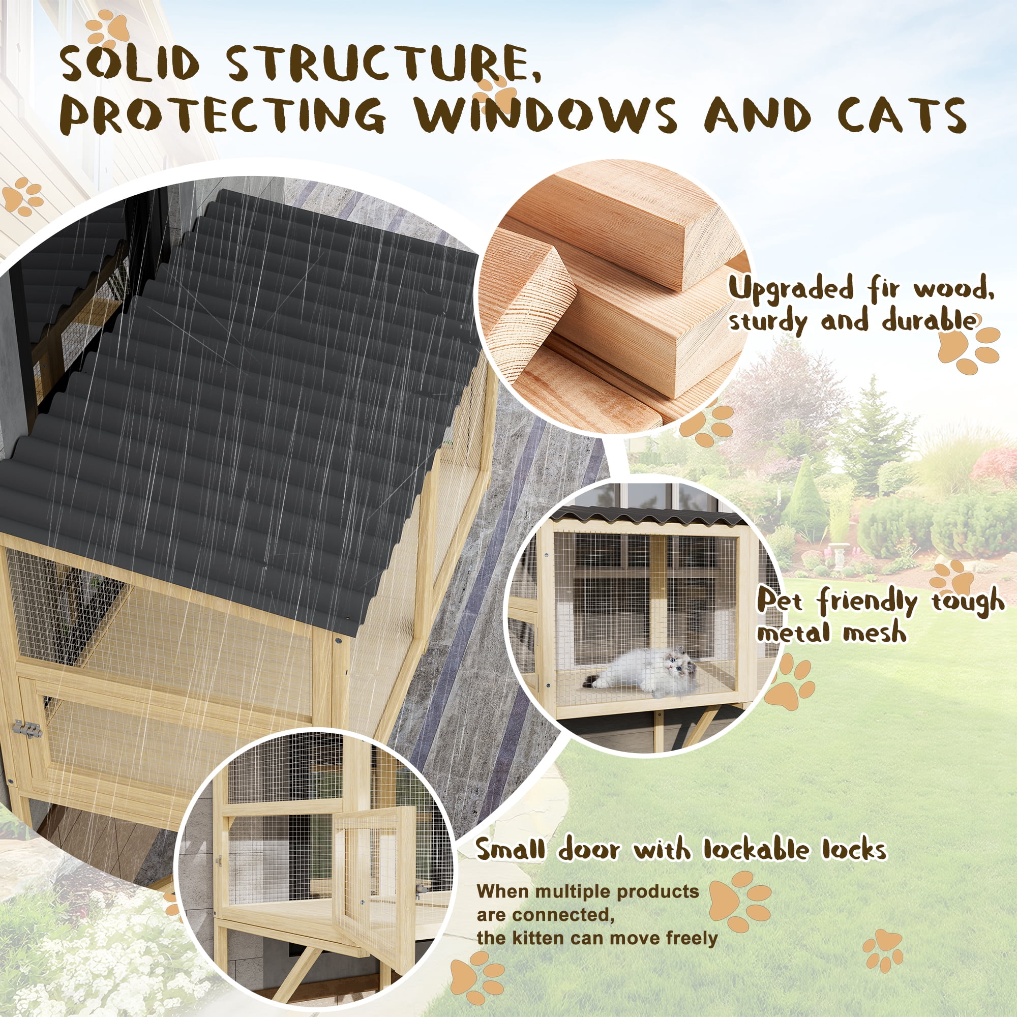 Magic Union Cat Catio, Cat Window Perch for Large Indoor Cats - Expandable Wooden Cat Window Box Enclosure for Multi Cats, Waterproof Cat Window Hammock for Safely Enjoying the Outdoor Sights