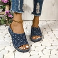 thumbnail image 3 of Mostsola Women's Trendy Wedges Open Toe Denim Splic Slides Sandals with Comfort Arch Support, 3 of 9
