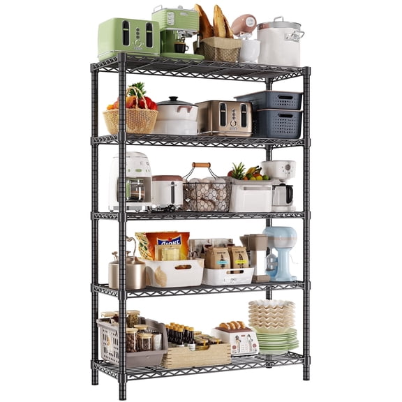 Heavy Duty Metal Storage Rack, 48" W x 20" Dx 72" H 5-Tier Adjustable Industrial Utility Shelves for Garage Kitchen Pantry Laundry Room Black