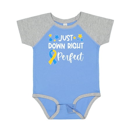 

Inktastic Just Down Right Perfect Down Syndrome Awareness Ribbon Gift Baby Boy or Baby Girl Bodysuit