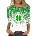 thumbnail image 2 of St. Patrick's Day T-Shirt for Women Shimmering Glitter Print Graphic Crewneck Three Quarter Sleeve Relaxed Fit Festive Holiday Party Top, 2 of 5