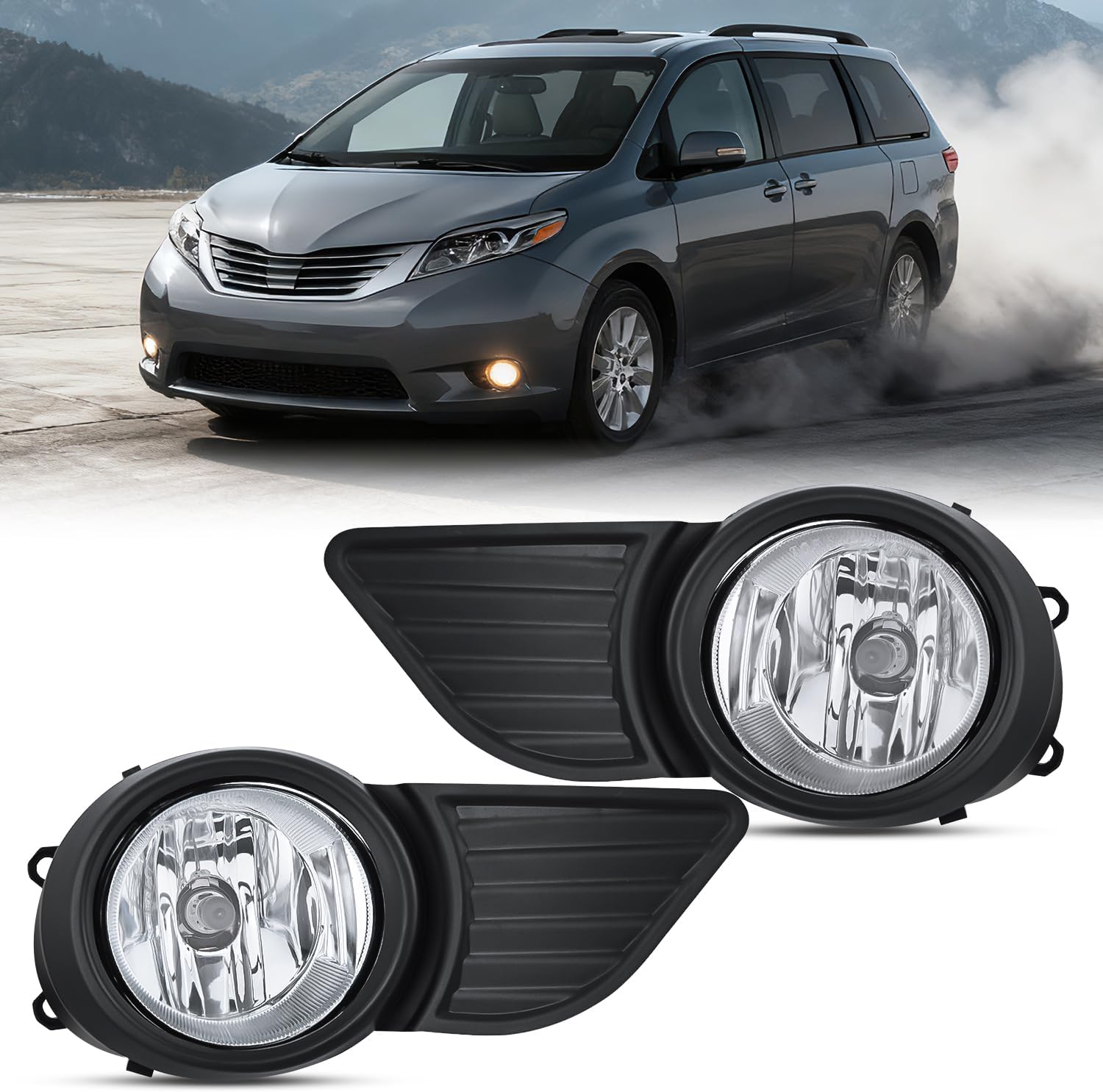 Pair Bumper Fog Lights Assembly For 2004-2005 Toyota Sienna – Left & Right, Clear Lens