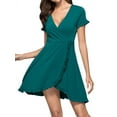 thumbnail image 7 of HUBERY Women Deep V Neck Ruffle Short Sleeve Mini Dress, 7 of 7