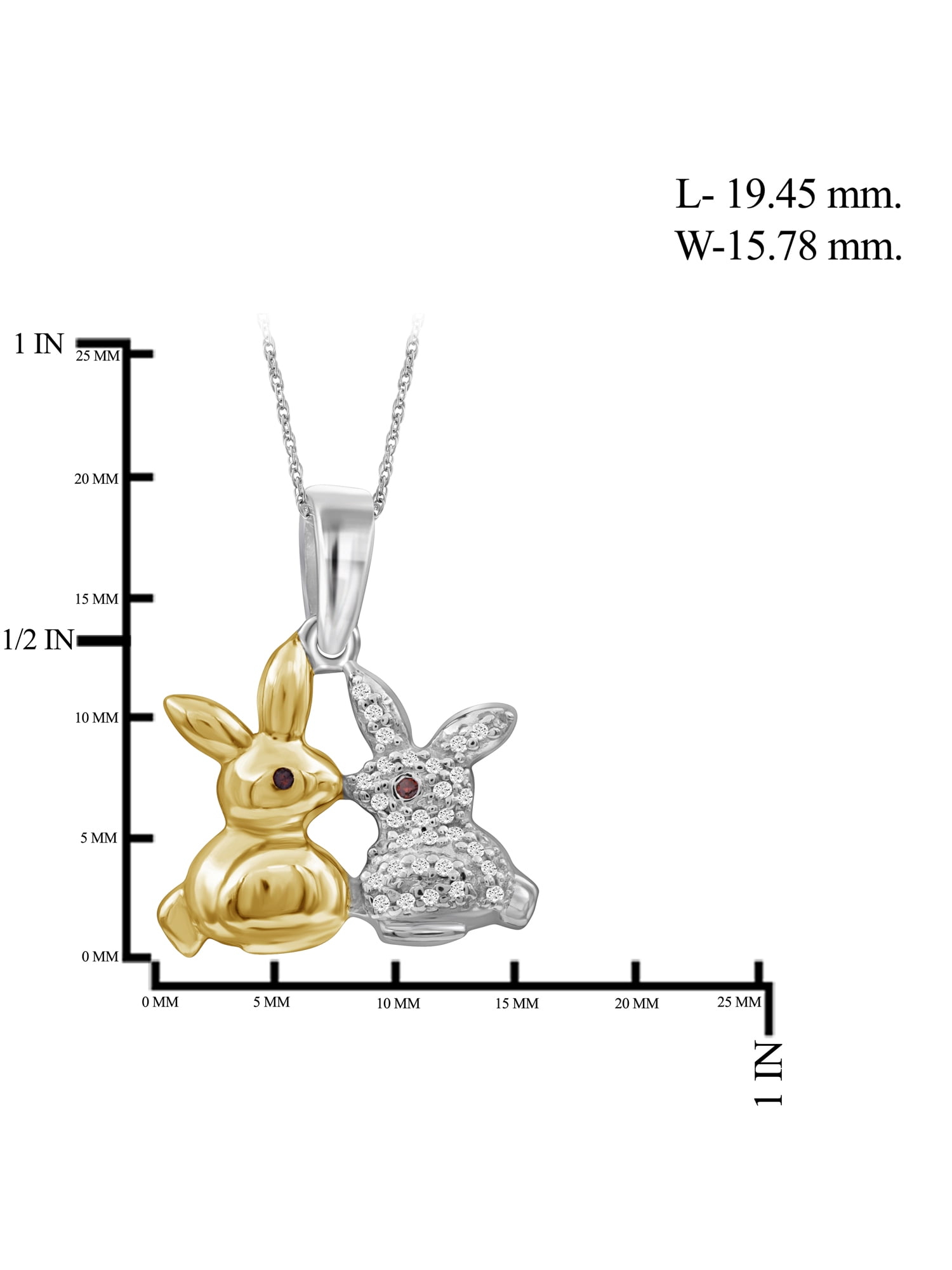 Silver Chain Necklace for Women – .925 Two Tone Sterling Silver Bunny Necklace with Sparkling Genuine Accent Red & White Diamonds – Chic, Stunning Silver Statement Necklace Gifts by JewelersClub