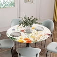 thumbnail image 5 of Beige Floral Spring Round Tablecloth for 55-60 Inch Tables, Fitted Table Cover with Elastic Edge, Vintage Farmhouse Flowers Waterproof Outdoor Table Cloth Protector for Patio Garden Dinner Picnic, 5 of 9
