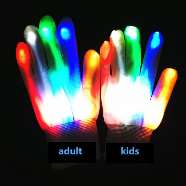 Guantes intermitentes Guantes esqueléticos Dedo intermitente Guantes de mano esqueléticos intermitentes Efecto colorido multimodos Ormromra HMFJ053-1