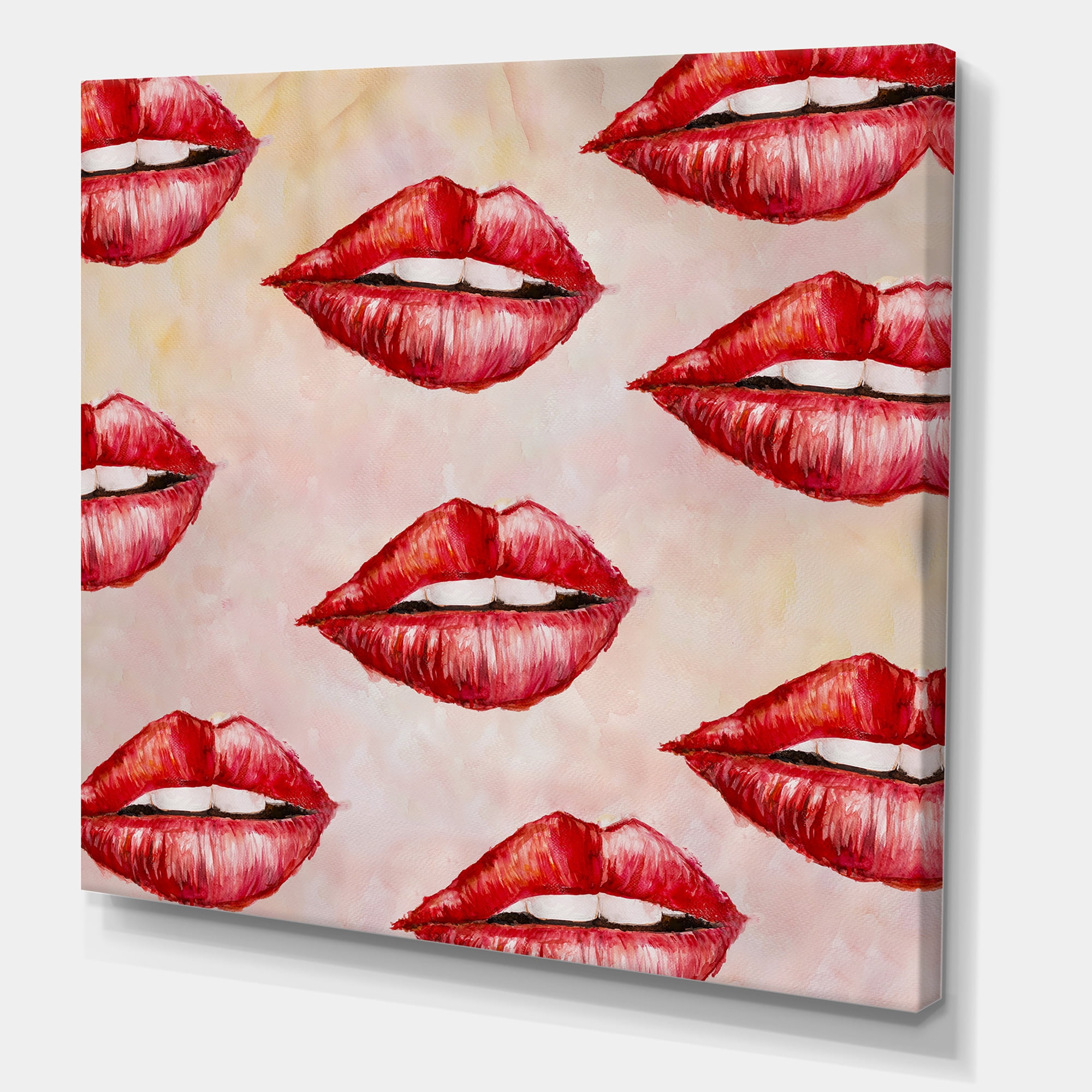 Designart ' Red Girl Lips Pattern ' Modern Canvas Wall Art Print