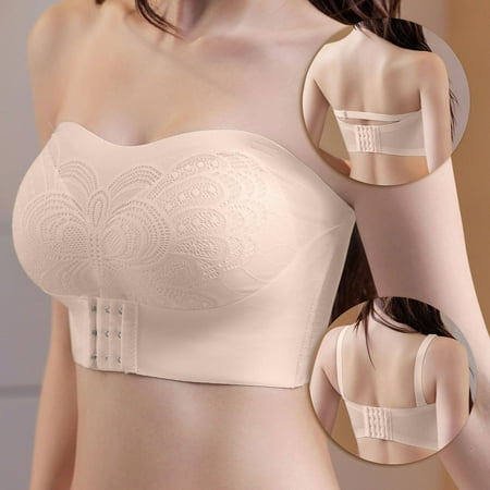 Lisbinx Bras for Women Plus Size Women Sexy Strapless Steel Ring Front Buckle No Marks Off The Shoulder Strap Detachable Shoulder Strap Slip Large Size Beautiful Back Bra Sports Underwear