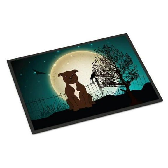 Halloween Scary Staffordshire Bull Terrier Chocolate Indoor or Outdoor Mat, 24 x 0.25 x 36 in.