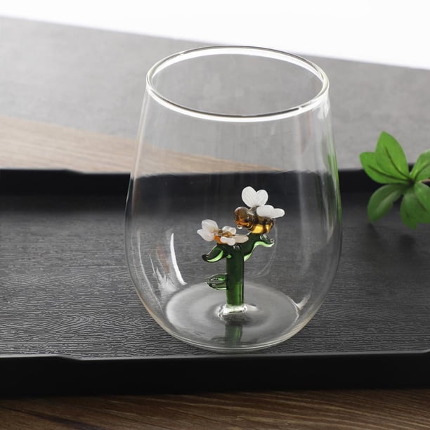 Ruifaya BBASILIYSD Copa de vino sin tallo de Navidad, copa de vidrio 3D para beber con figura de árbol de Navidad en el interior, copa de vino/jugo sin tallo de árbol de Navidad, copa de vino con pu