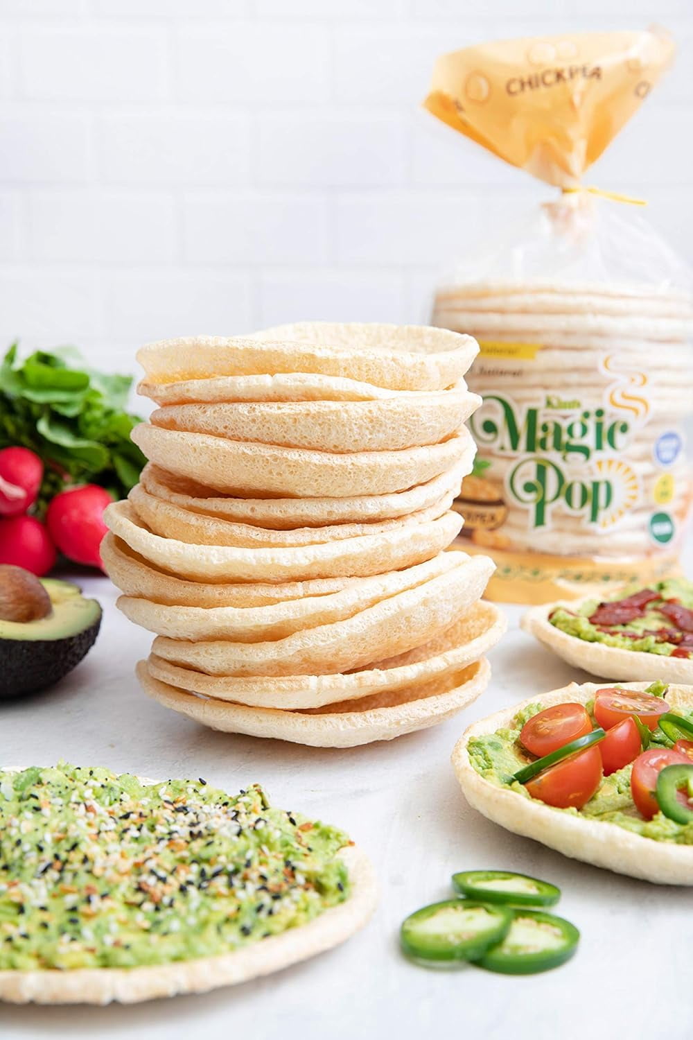 Kim's Magic Pop Freshly Popped Rice Cakes | Vegan | Chickpea | 12 Bags | 15 Cakes per Bag | Low Carb, Sugar Free, Fat Free, Natural, Multigrain Korean Snack