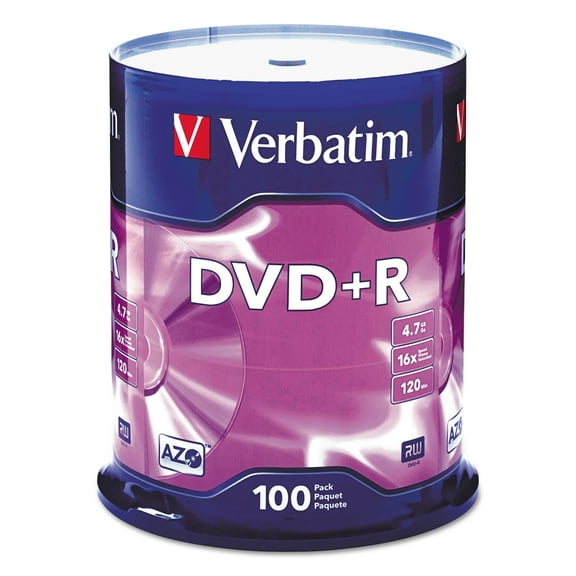 Verbatim 95098 120 Min 4.7 GB 16X DVD-R Recordable Disks Spindle, 100 Pack