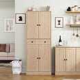 thumbnail image 5 of 71" Tall Kitchen Pantry Storage Cabinet, Farmhouse Pantry Cabinet with 4 Doors & Drawer, Freestanding Cupboard with Adjustable Shelves, Rustic Wood Cupboard for Kitchen, Dining Room, Oak, 5 of 10
