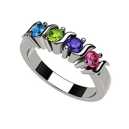 - Family Jewelry Mother Ring S-Bar Design 1 to 6 Swarovski Simulated Birthstones 925 Sterling Silver Size 4