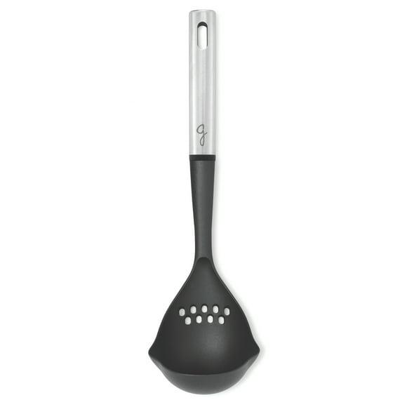 Starfrit Gourmet STEEL, Nylon Ladle, Stainless Steel Handle, Integrated Skimmer, Pouring Spout, Black, Heat resistant up to 410F