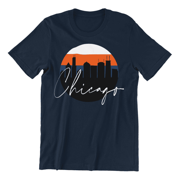 Chicago Skyline Shirt Blue Orange - Unisex Heavy Cotton Tee Shirt