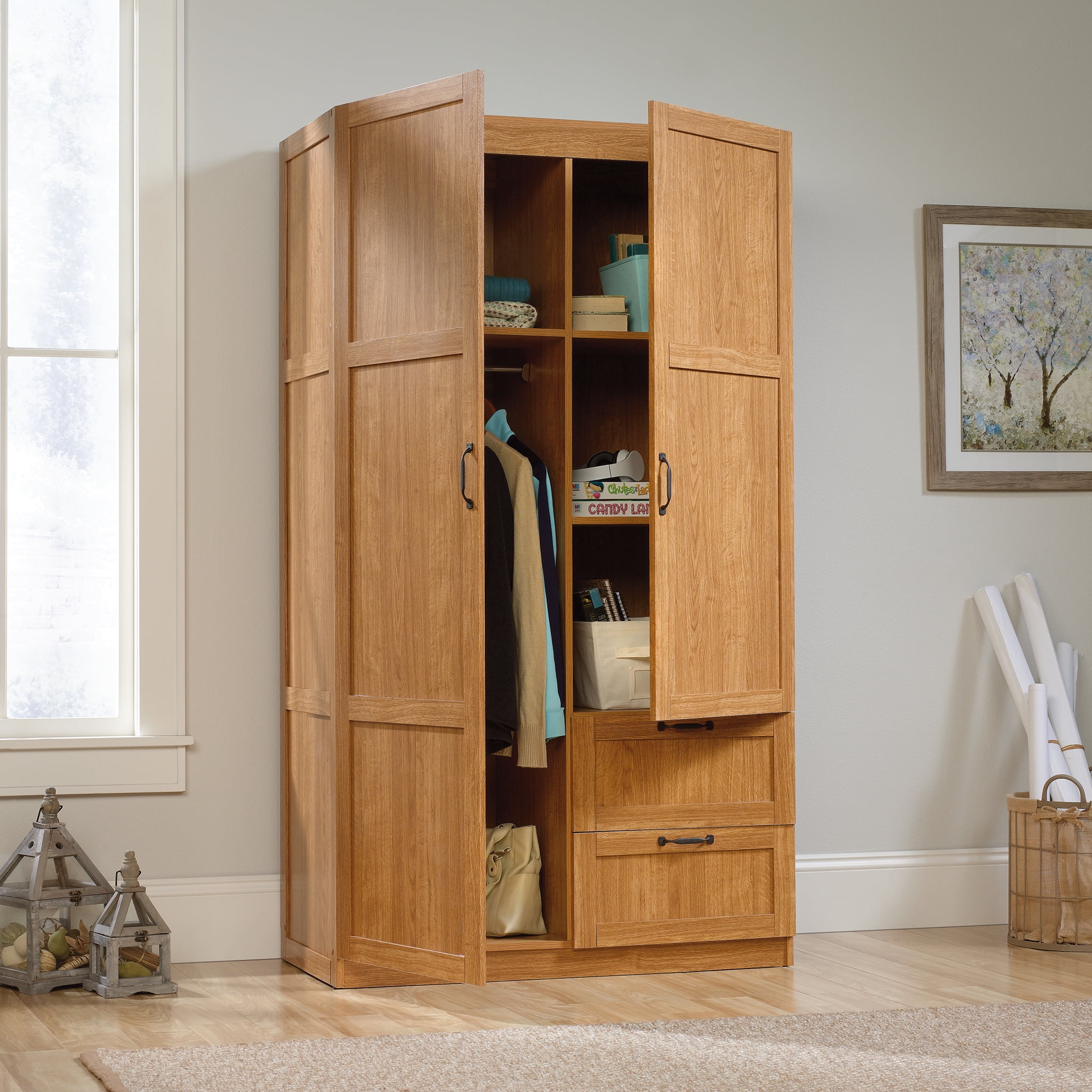 Sauder Select Wardrobe Storage Cabinet Highland Oak Finish