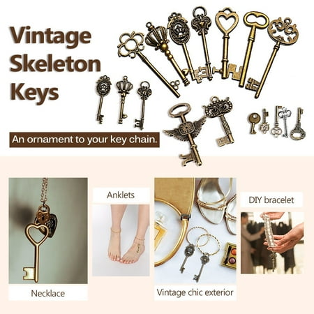 Handmade Accessories 48Pcs DIY Craft Vintage Metal Bronze Skeleton Key Pendant Necklace Bracelet Jewelry Gift