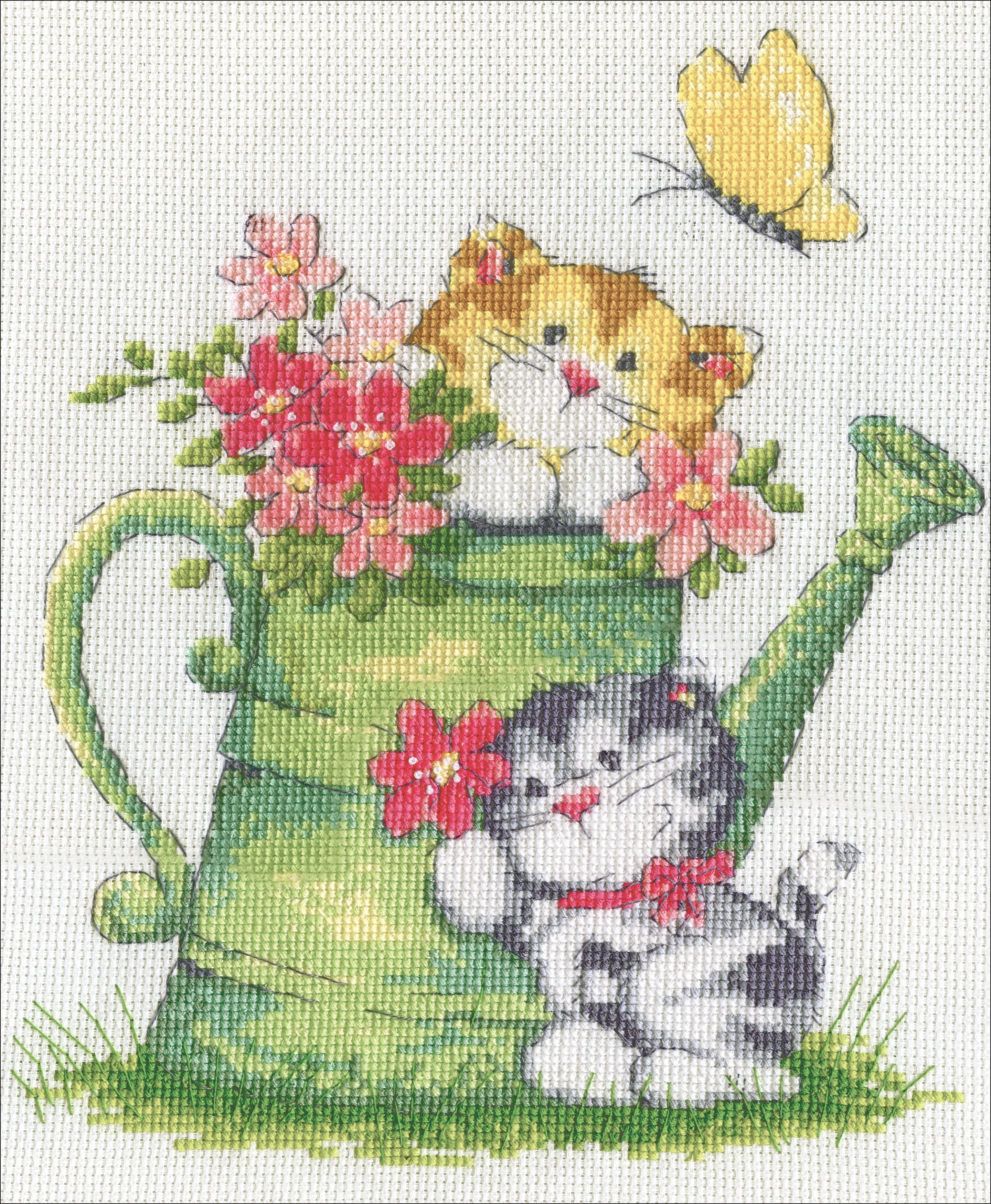 Design Works Counted Cross Stitch Kit 8"X10"-Watering Can Cats (14 Count)
