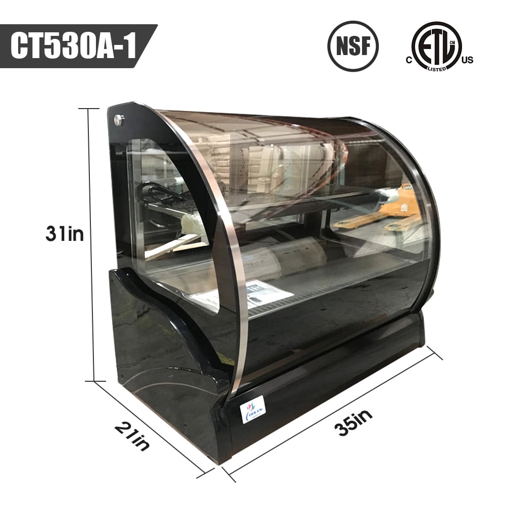 36 ins Stainless Steel Bakery Display Cooler Case Counter top Desktop Commercial refrigerator Pastry Deli  Base Curved Glass Restaurant Merchandising Cake Cooler Glass Case NSF -CT530A-1