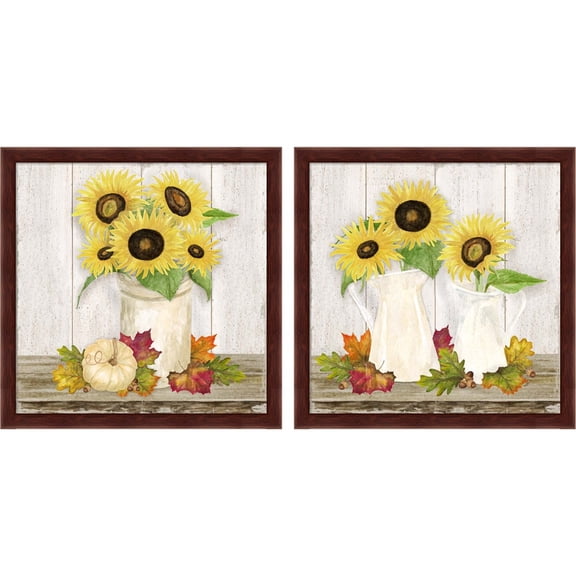 Great Art Now Fall Sunflowers by Tara Reed, 2 Piece Framed Art Set Each 13"W x 13"H