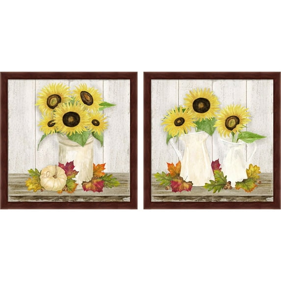Great Art Now Fall Sunflowers by Tara Reed, 2 Piece Framed Art Set Each 13"W x 13"H