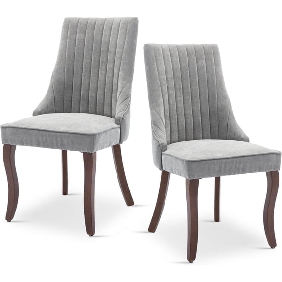 MUERE Wingback Dining Chairs Set of 2, Uphostered Linen Fabric Dining Room Chairs with Solid Wood Legs, High Back Side Chairs for Home Kitchen Resturant Guest, Grey