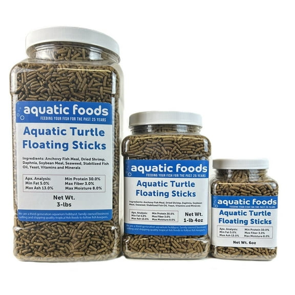 Aquatic Foods Inc. Aquatic Turtle 3/8" x 1/8" 30% Protein Floating Sticks for Aquatic & Semi Aquatic Red Ear, Painted. Map, Soft Shell Pond Turtles...WL 6oz Sm Jar