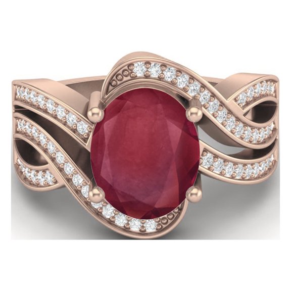 Mooneye 10x8mm Oval Shape Ruby 925 Sterling Silver Rose Vermeil Solitaire Women Gifts Ring