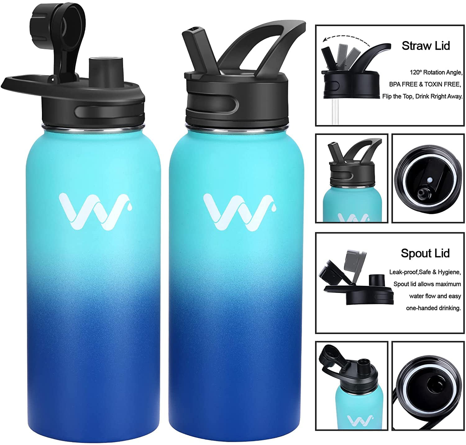 ALBOR Insulated Water Bottle with Straw - 32 oz Water Bottles - Triple Insulated Stainless Steel Water Bottles with 4 Leak-Proof
