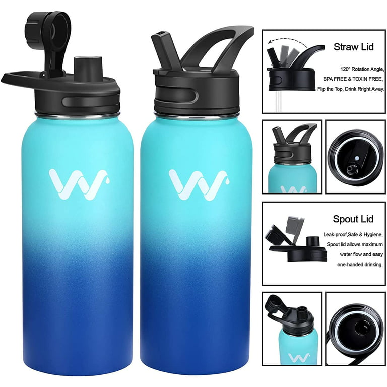 Smartlee Insulated Water Bottle with Straw & Spout Lid - 32oz