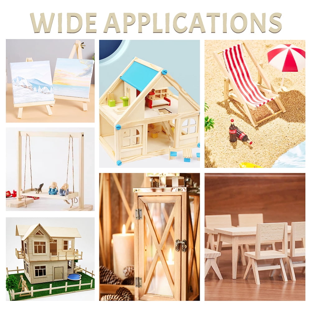 180Pcs 2 Styles Wooden Craft Sticks DIY Craft Supplies with 10Pcs Wood Sheets Mixed Color 300x3x3mm for making