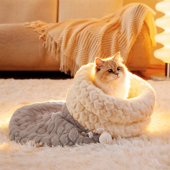 Eliaeconx Cat Sleeping Bag, Enclosed Pet Bed, Winter Warm Cat House, Foldable Shelter for Indoor Cats and Small Pets, Gray