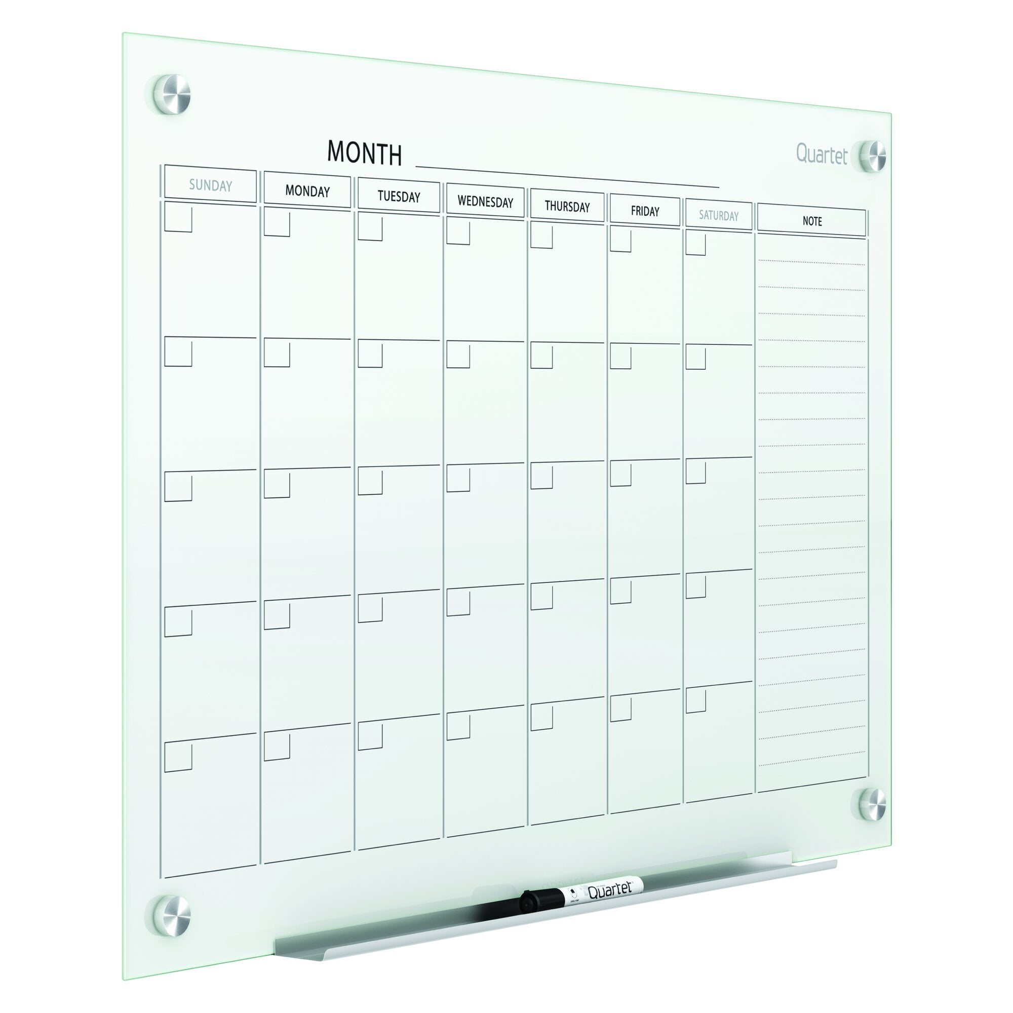 Quartet Infinity Glass Calendar Board, 3' x 2', White Surface
