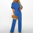 thumbnail image 2 of lulshou Jumpsuits for Women, Women'S Fall/Winter Solid Color Short Sleeved Crew Round Neck Jumpsuit with Belt Jumpsuit Women's Jumpsuits, Rompers & Overalls, Blue S, 2 of 7