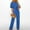 Blue, variant on Womens pants Women'S Fall/Winter Solid Color Short Sleeved Crew Round Neck Jumpsuit With Belt Jumpsuit Wide Leg Jumpsuits for Women Lounge Pants Ladies Pants